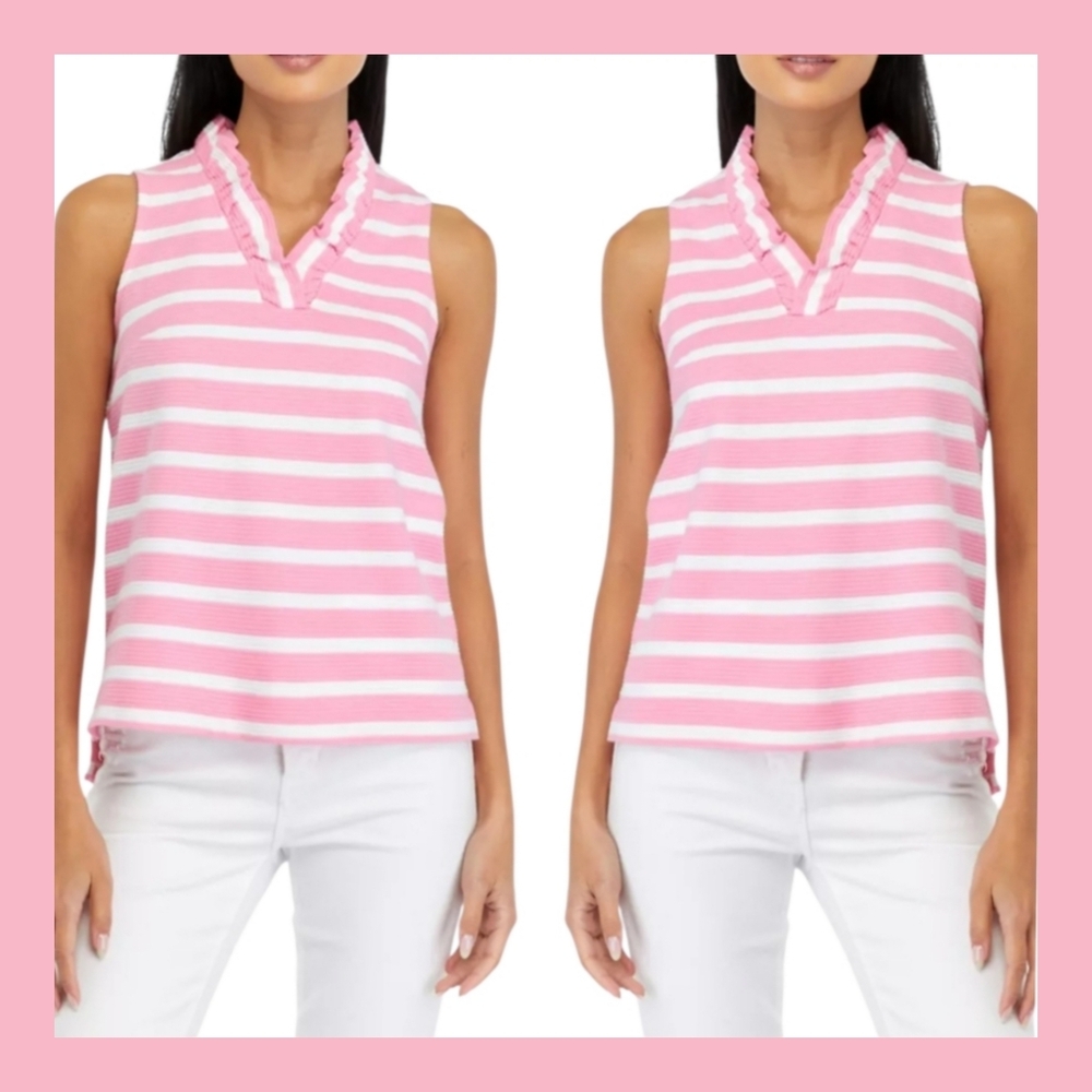 Crown & Ivy™Petite Sleeveless Knit Ruffle Neck Top